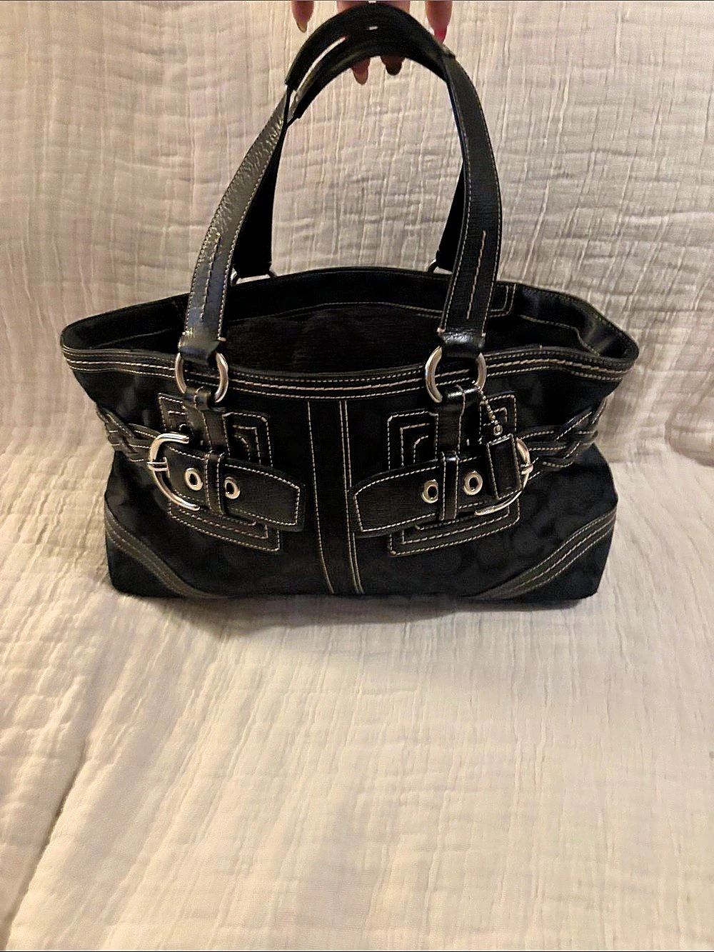 Coach Soho Signature Braided Buckle Tote Black Bag